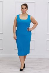 Klasyczna sukienka z prążkiem Kobiecość na lato w kolorze lazurowego wybrzeża duże rozmiary XXL. Niebieskie sukienki Moda Size Plus Iwanek, na co dzień, na lato, l, bez wzorów, z elastanu, eleganckie, bez kołnierzyka, bez ramiączek, mini, dopasowane. Za 199.90 zł.