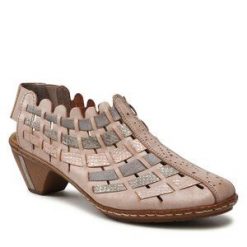 Sandały Rieker. Brązowe sandały Rieker, bez wzorów, bez obcasa, na słupku, bez zapięcia. Za 349.99 zł.