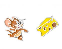 Kolczyki srebrne z emalią - Tom and Jerry, Jerry, Warner Bros. Discovery. Szare kolczyki Apart, srebrne. Za 189.00 zł.