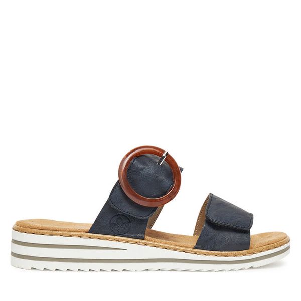 Klapki Rieker. Niebieskie klapki Rieker, bez wzorów, bez obcasa. Za 179.99 zł.