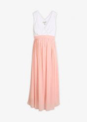 Elegancka sukienka ciążowa z funkcją karmienia. Białe sukienki bonprix, bez wzorów, eleganckie, bez kołnierzyka, moda ciążowa, bez ramiączek. Za 119.99 zł.