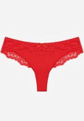 Czerwone Majtki Stringi Ozdobione Koronką Phisoris. Czerwone stringi Renee, bez wzorów, z koronki. Za 12.99 zł.