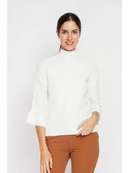 ASSUILI Sweter w kolorze białym rozmiar: 36. Białe swetry Assuili, bez wzorów, ze splotem, bez ramiączek. Za 122.38 zł.