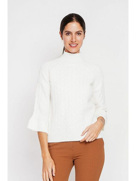 ASSUILI Sweter w kolorze białym rozmiar: 36. Białe swetry Assuili, bez wzorów, ze splotem, bez ramiączek. Za 135.49 zł.