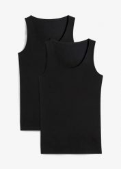 Top z bawełną (2 szt.). Niebieskie topy bonprix, bez wzorów, z bawełny, bez kołnierzyka, bez ramiączek. Za 47.99 zł.