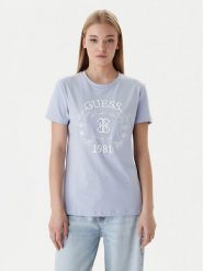 Guess T-Shirt V6RI12 J1314 Błękitny Regular Fit. Niebieskie t-shirty Guess, s, z aplikacjami, z bawełny, bez kołnierzyka, bez ramiączek. Za 179.99 zł.