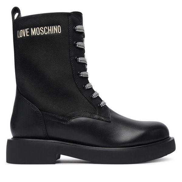 Trzewiki LOVE MOSCHINO. Czarne botki Love Moschino, bez wzorów, bez obcasa, na płaskiej podeszwie, bez zapięcia. Za 1,189.00 zł.