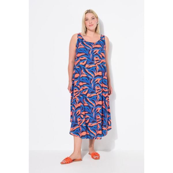 Damskie Sukienka wzór w koralowce okrągły dekolt bez rękawów. Niebieskie sukienki Ulla Popken, plus size, bez wzorów, z materiału, sportowe, bez kołnierzyka, plus size, bez ramiączek, sportowe. Za 279.99 zł.