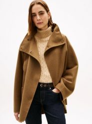 Tommy Hilfiger Krótki wełniany płaszcz Kobiety Wełna brązowy, L/XL. Brązowe płaszcze TOMMY HILFIGER, l, bez wzorów, z wełny, bez kaptura. Za 849.95 zł.