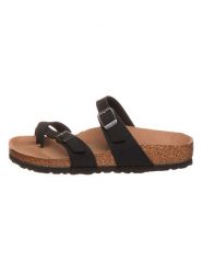 Birkenstock Japonki "Mayari" w kolorze czarnym rozmiar: 37. Czarne klapki Birkenstock, bez wzorów, z otwartym noskiem, bez obcasa. Za 336.80 zł.