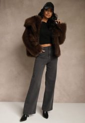 Ciemnoszare Jeansy High Waist z Szerokimi Nogawkami Vetimira. Szare jeansy Renee, l, bez wzorów, z podwyższonym stanem. Za 109.99 zł.