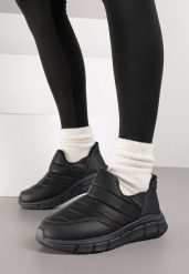 Czarne Sneakersy Śniegowce na Platformie z Tłoczeniem i Pikowaną Cholewką Vermina. Czarne trapery i śniegowce Renee, z dresówki. Za 79.99 zł.