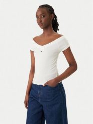 Tommy Jeans Bluzka DW0DW22265 Biały Slim Fit. Białe bluzki Tommy Jeans, l, bez wzorów, z bawełny, bez kołnierzyka, bez ramiączek. Za 169.99 zł.