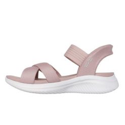 Sandały Skechers Model Slip - Ins Ultra Flex 3.0 Kolor Rose. Czerwone sandały Skechers, bez wzorów, z tkaniny, sportowe, bez obcasa, bez zapięcia. Za 292.99 zł.