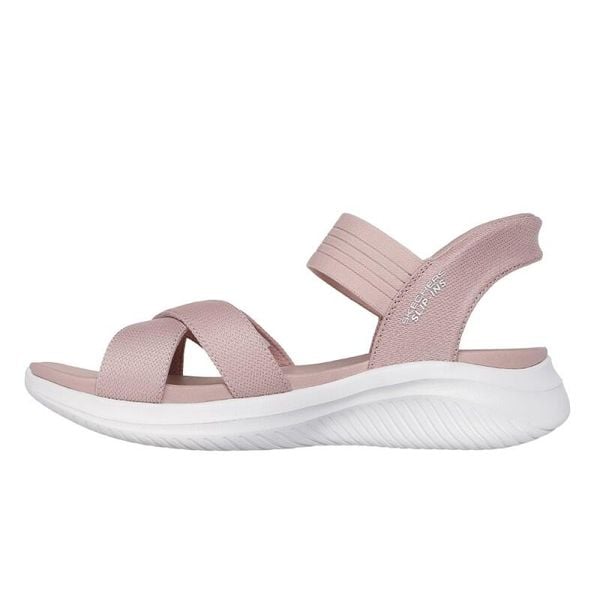 Sandały SKECHERS SLIP - INS ULTRA FLEX 3.0 Rose. Czerwone sandały Skechers, bez wzorów, z tkaniny, sportowe, bez obcasa, bez zapięcia. Za 291.99 zł.