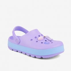 Damskie klapki Coqui 36 - fioletowe z żółtymi akcentami. Fioletowe klapki Coqui, bez wzorów, bez obcasa. Za 148.99 zł.