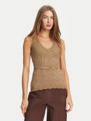 TWINSET Top 251TT3195 Beżowy Slim Fit. Brązowe topy Twinset, s, bez wzorów, z wiskozy, bez kołnierzyka, bez ramiączek. Za 599.99 zł.