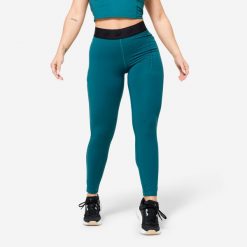 Legginsy fitness damskie Domyos. Niebieskie legginsy DOMYOS, l, bez wzorów, z elastanu. Za 99.99 zł.