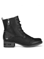 Mustang Trzewiki 1229-513 Czarny. Czarne botki Mustang, bez wzorów, z materiału, bez obcasa, na płaskiej podeszwie, bez zapięcia. Za 287.00 zł.