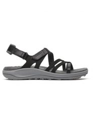 Merrell Skórzane sandały "Harbor Backstrap" w kolorze czarno-szarym rozmiar: 41. Czarne sandały Merrell, bez wzorów, klasyczne, z otwartym noskiem, bez obcasa, bez zapięcia. Za 180.49 zł.
