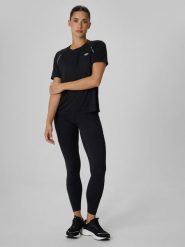 4F Legginsy do biegania szybkoschnące damskie - czarne XS. Czarne legginsy 4f, l, bez wzorów, z materiału, z podwyższonym stanem. Za 169.99 zł.
