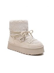 Foreverfolie Botki zimowe w kolorze beżowym rozmiar: 37. Brązowe botki Foreverfolie, na zimę, bez wzorów, z materiału, bez obcasa, na platformie, bez zapięcia. Za 153.45 zł.