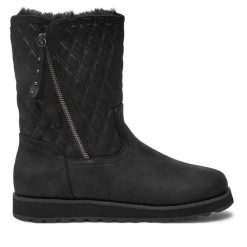 Botki Skechers. Czarne botki Skechers, bez wzorów, bez obcasa, na płaskiej podeszwie, bez zapięcia. Za 379.99 zł.