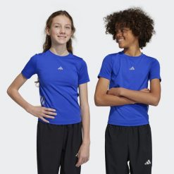 Running AEROREADY 3-Stripes Tee. Niebieskie koszulki sportowe Adidas, bez wzorów, z materiału, bez ramiączek, na jogę i pilates. Za 119.25 zł.