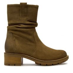 Botki Tamaris. Brązowe botki Tamaris, bez wzorów, bez obcasa, na słupku, bez zapięcia. Za 519.99 zł.