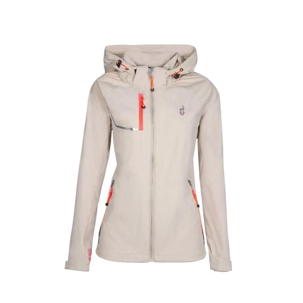 Kurtka softshell damska AULP ROSSA wodoodporna oddychająca regulowana z kapturem. Brązowe kurtki sportowe Aulp, bez wzorów, z softshellu, z kapturem, trekkingowe. W wyprzedaży za 299.99 zł.