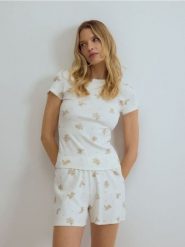 Dwuczęściowa piżama z bawełną - złamana biel. Piżamy Reserved, bez wzorów, z bawełny, bez ramiączek. Za 89.99 zł.