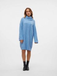 Vero Moda Sukienka dzianinowa w kolorze błękitnym rozmiar: S. Niebieskie sukienki Vero Moda, na co dzień, s, bez wzorów, z dzianiny, bez kołnierzyka, bez ramiączek, midi, proste. Za 70.41 zł.