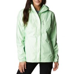 Kurtka przeciwdeszczowa turystyczna damska Columbia Pouring Adventure II Jacket. Zielone kurtki sportowe Columbia, xs, bez wzorów, bez kaptura, trekkingowe. Za 306.35 zł.