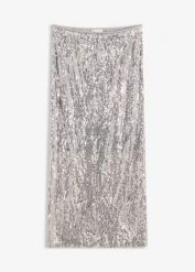 Spódnica midi z cekinami. Szare spódnice bonprix, bez wzorów, midi. Za 119.99 zł.