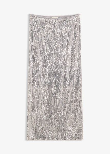 Spódnica midi z cekinami. Szare spódnice bonprix, bez wzorów, midi. Za 119.99 zł.