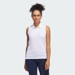 Koszulka Women's Ultimate365 Solid Sleeveless Polo. Białe koszulki polo Adidas, s, bez wzorów, z materiału, bez kołnierzyka, bez ramiączek. Za 179.00 zł.