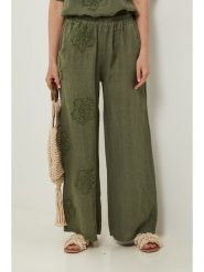 Rodier Lin Lniane spodnie w kolorze khaki rozmiar: M/L. Brązowe spodnie materiałowe Rodier Lin, l, bez wzorów, ze lnu, z podwyższonym stanem. Za 201.95 zł.
