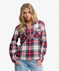 Koszula Lumberjack w Kratę z Flaneli – 100% Bawełna Organiczna – Delta Check Red. Czerwone koszule Superdry, bez wzorów, z bawełny, bez kołnierzyka, bez ramiączek. Za 254.50 zł.
