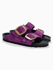 BACKSUN Skórzane klapki "Londrina" w kolorze fioletowym rozmiar: 41. Różowe klapki Backsun, bez wzorów, ze skóry, z otwartym noskiem, bez obcasa. Za 130.99 zł.