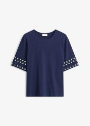 T-shirt z czystej bawełny. Niebieskie t-shirty bonprix, bez wzorów, z bawełny, bez kołnierzyka, bez ramiączek. Za 79.99 zł.