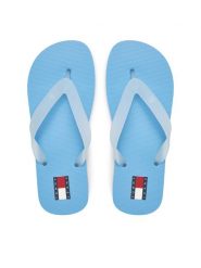 Tommy Jeans Japonki Tjw Logo Flip Flop EN0EN02447 Błękitny. Niebieskie klapki Tommy Jeans, bez wzorów, z jeansu, bez obcasa. Za 99.99 zł.