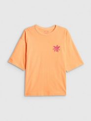 4F T-shirt boxy z nadrukiem damski - pomarańczowy XS. Brązowe t-shirty 4f, xs, bez wzorów, z bawełny, bez kołnierzyka, bez ramiączek. Za 69.99 zł.