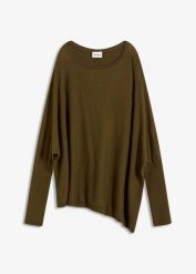 Sweter z cienkiej dzianiny z delikatnej mieszanki wiskozy. Fioletowe swetry bonprix, bez wzorów, z dzianiny, bez ramiączek. Za 97.99 zł.