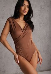Brązowe Kopertowe Body Bez Rękawów Edalwen. Brązowe body Renee, l, bez wzorów. Za 69.99 zł.