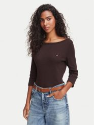 Tommy Hilfiger Bluzka Cody WW0WW49928 Brązowy ciemny Regular Fit. Brązowe bluzki TOMMY HILFIGER, m, bez wzorów, z bawełny, bez kołnierzyka, bez ramiączek. Za 249.99 zł.
