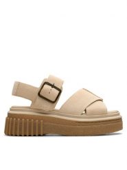 Clarks Sandały Evamar Wish 26181202 Beżowy. Brązowe sandały Clarks, bez wzorów, ze skóry, bez obcasa, na koturnie, bez zapięcia. Za 459.99 zł.