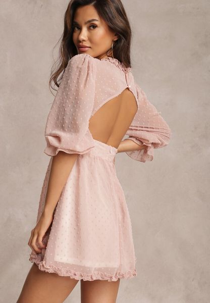 Różowa Sukienka Thelaia. Czerwone sukienki Renee, l, bez wzorów, z tkaniny, wizytowe, bez kołnierzyka, bez ramiączek, mini, kopertowe. Za 159.99 zł.