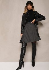 Szara Rozkloszowana Spódnica Preppy z Plisami Enavirra. Szare spódnice Renee, na co dzień, m, bez wzorów, klasyczne, mini, proste. Za 119.99 zł.