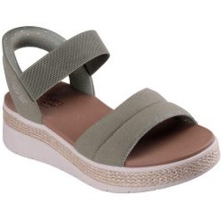 Sandały damskie Skechers Bobs Sun Ray. Zielone sandały Skechers, bez wzorów, z materiału, bez obcasa, bez zapięcia. Za 490.00 zł.