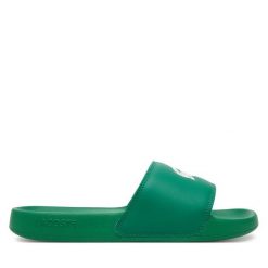 Klapki Lacoste. Zielone klapki Lacoste, bez wzorów, bez obcasa. Za 119.99 zł.